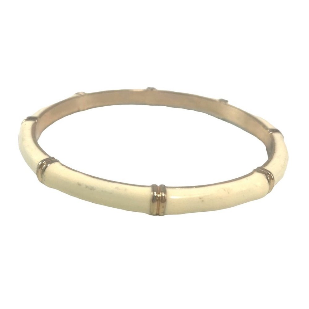 Elegant Slender Cream Enamel on Sectioned Gold Tone Metal Bangle Bracelet - Picture 3 of 3